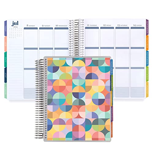 Erin Condren 7x9 Coiled Life Planner (January 2024 - December 2024) - Abstract Circles classic cover, vertical layout, Inspire theme, platinum coil