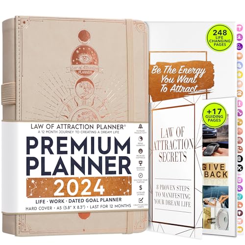 Law of Attraction Planner 2024 - Deluxe Weekly, Monthly Planner, a 12 Month Journey to Increase Productivity & Happiness - Life Organizer, Gratitude Journal, and Stickers
