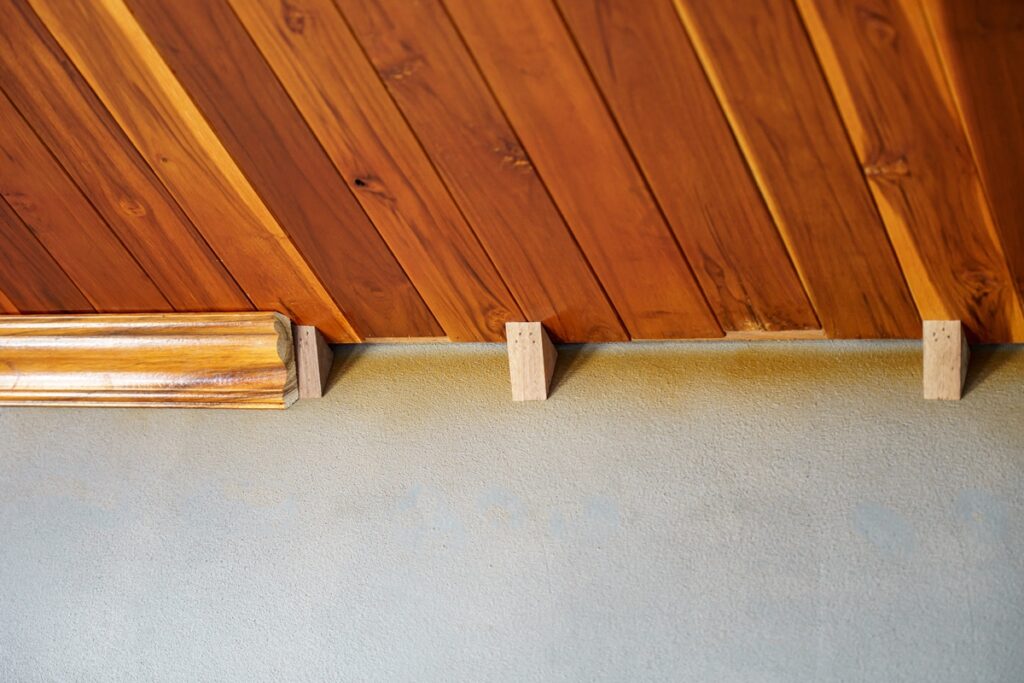a wood ceiling finish
