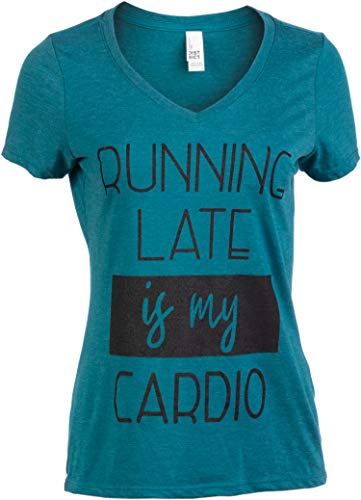Running Late is My Cardio | Funny Saying Sarcastic Workout Mom Joke Women's Fitness V-Neck T-Shirt-(Vneck,S)