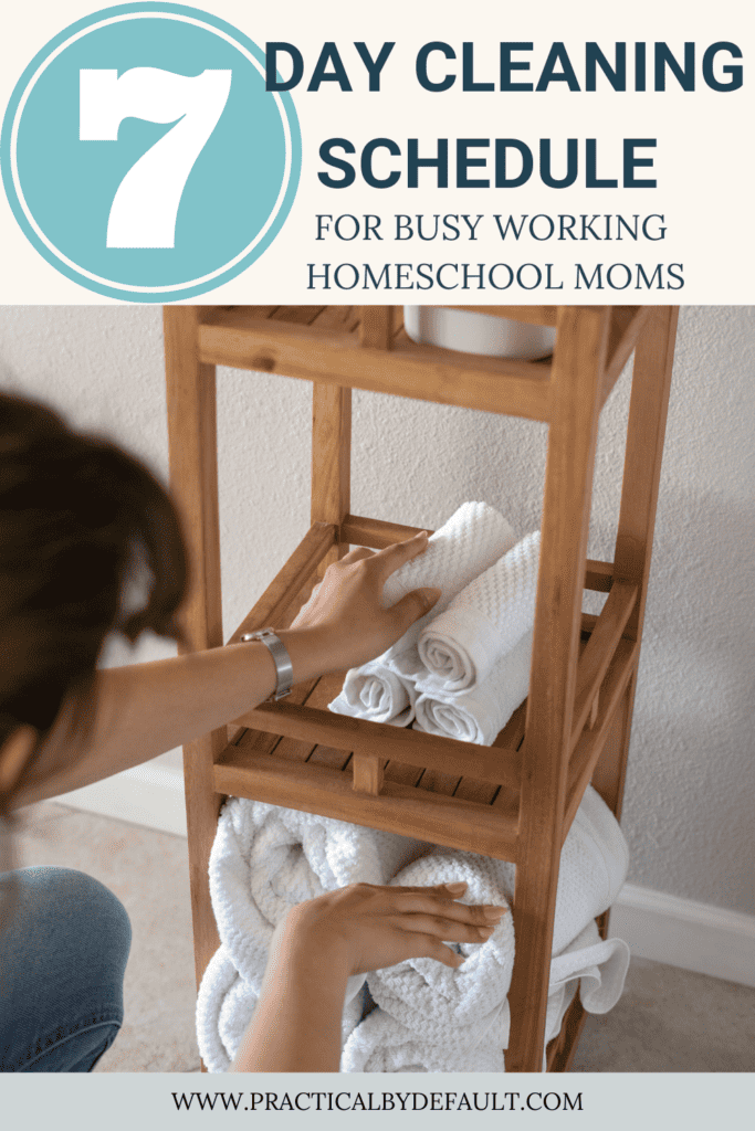 woman sorting towels, post 7 day cleaning schedule