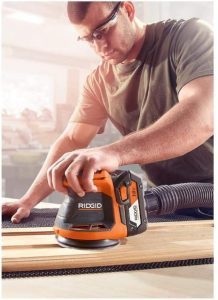 Woodworker using Rigid, the Best Cordless Random Orbital Sander