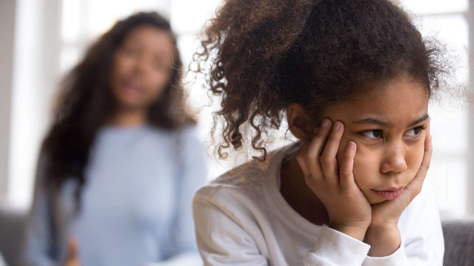 Disapointed Kid Sad Girl And Mom