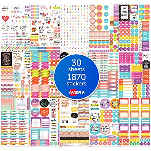 Avery Mom Planner Stickers Variety Pack, 30 Sheets of Stickers, Set of 1,682 Stickers for Your Planner, Journal or Calendar (6780)