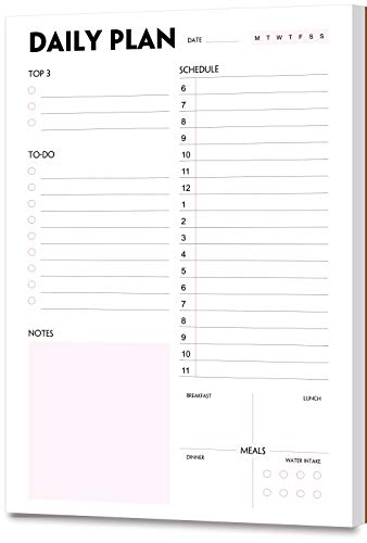 Daily Planner Notepad - A5 Calendar, Scheduler, Organizer with Priority, To Do List, Appointments, Notes, Meals and Water Intake Tracker, 50 Undated Tear-Off Sheets Planning Pad, 5.8