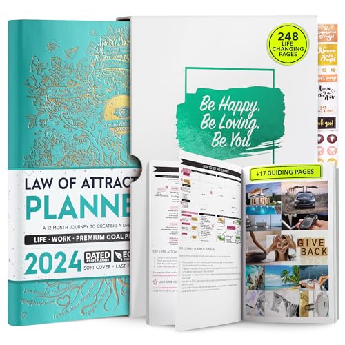 Law of Attraction Planner 2024 - Deluxe Weekly, Monthly Planner, a 12 Month Journey to Increase Productivity & Happiness, Life Organizer, Gratitude Journal, Stickers, Gift Box