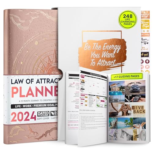 Law of Attraction Planner 2024 - Deluxe Weekly, Monthly Planner, a 12 Month Journey to Increase Productivity & Happiness, Life Organizer, Gratitude Journal, Stickers, Gift Box