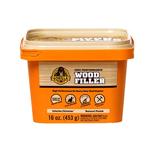 Gorilla All Purpose Wood Filler, Natural Finish, 16 Ounce Tub (Pack of 1) - Water Resistant for Indoor or Outdoor Projects and Repairs