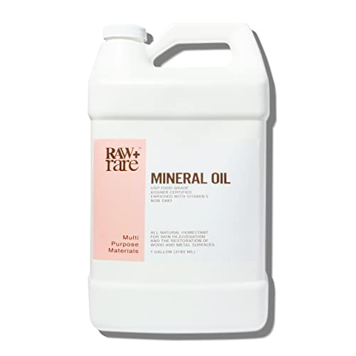Raw Plus Rare Food Grade Mineral Oil (1gal), Suitable for Bamboo Cutting Board, Butcher Block, Wood, Knife Blade, Cast Iron Tools - Vegan, Enriched with Vitamin E