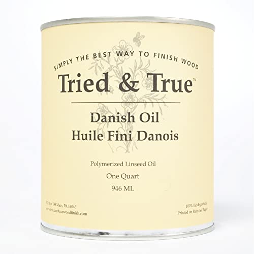 Tried & True Danish Oil, Quart - Pure Polymerized Linseed Oil Wood Finish, Ideal for Furniture, Rustic Pieces, & Priming Wood for Other Oil or epoxy-Based Products - Food Safe, Simple, Fast Curing