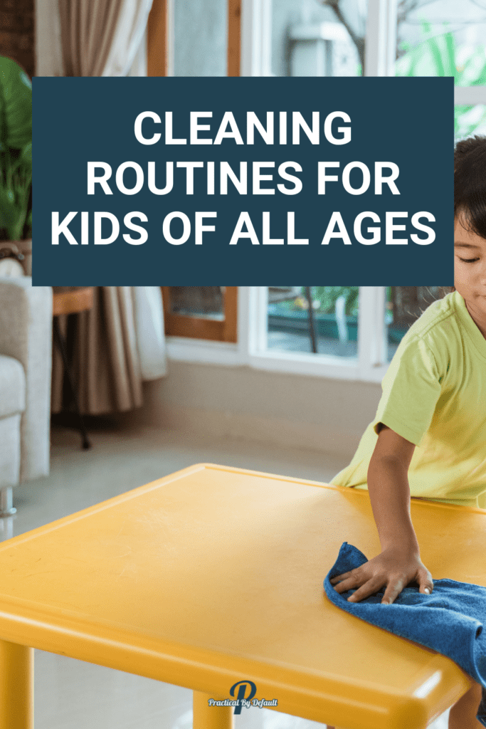 young girl cleaning a table. Cleaning Routines For Kids of all ages