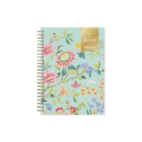 Blue Sky Day Designer for 2023-2024 Academic Year Weekly and Monthly Planner Notes, 5.8' x 8.6', Frosted Cover, Climbing Floral Mint (137884-A24)