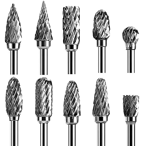 Double Cut Carbide Rotary Burr Set - 10 Pcs 1/8'...