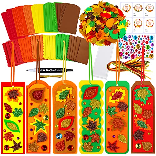 Winlyn 36 Sets Fall Craft Kits Fall Crafts DIY Fall Leaf Bookmarks Decorations Art Sets Autumn Maple Leaf Glitter Leaf Foam Stickers Arts and Crafts for Kids Thanksgiving Halloween Classroom Activity