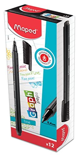 Maped Graph'Peps Fine Felt Tipped Triangular Pens, Box of 12, Black (749111)