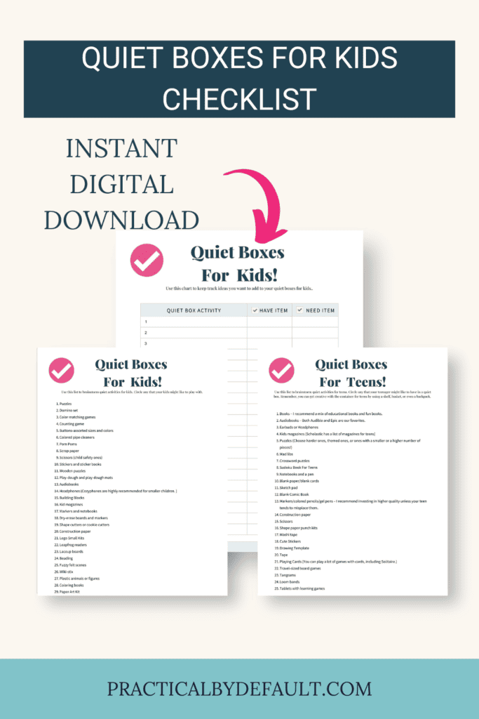 Instant download quiet boxes for kids checklist