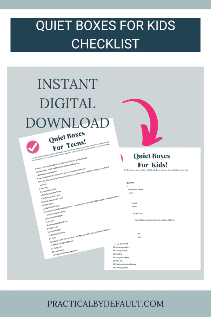 mock up of quiet boxes checklist for kids