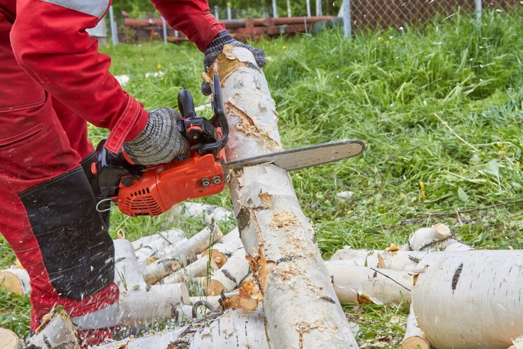 cutting with a chainsaw