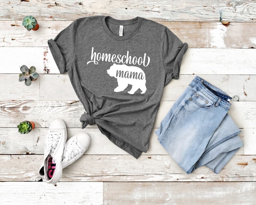 Homeschool mama t-shirt flatlay