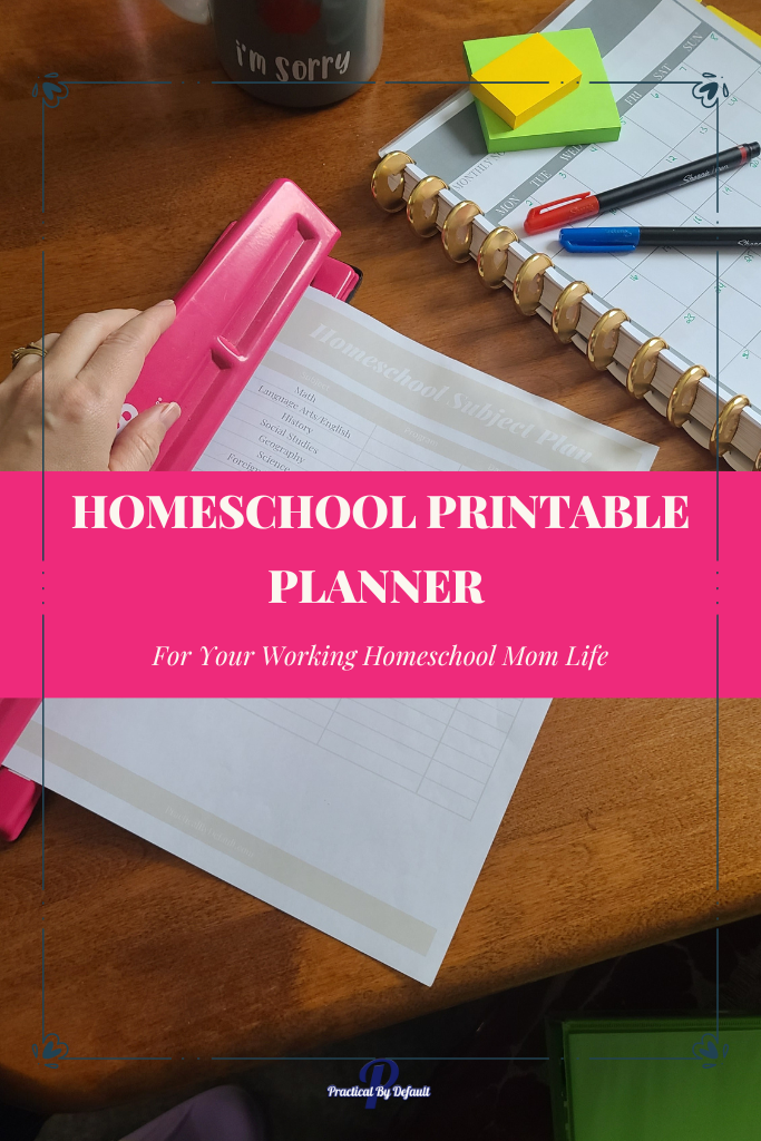 Hole punching the homeschool planner page