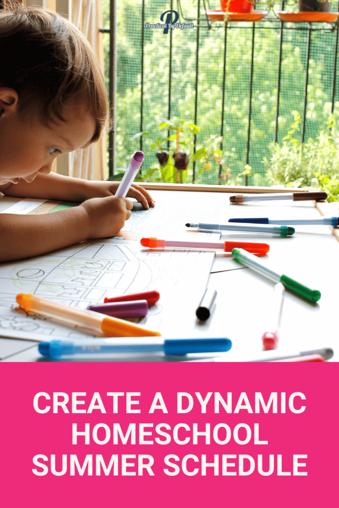 Little boy coloring homeschool summer schedule