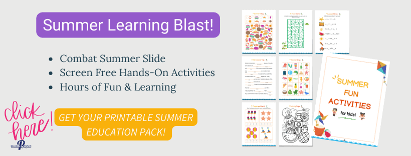 ad for summer printable learning pack for kids