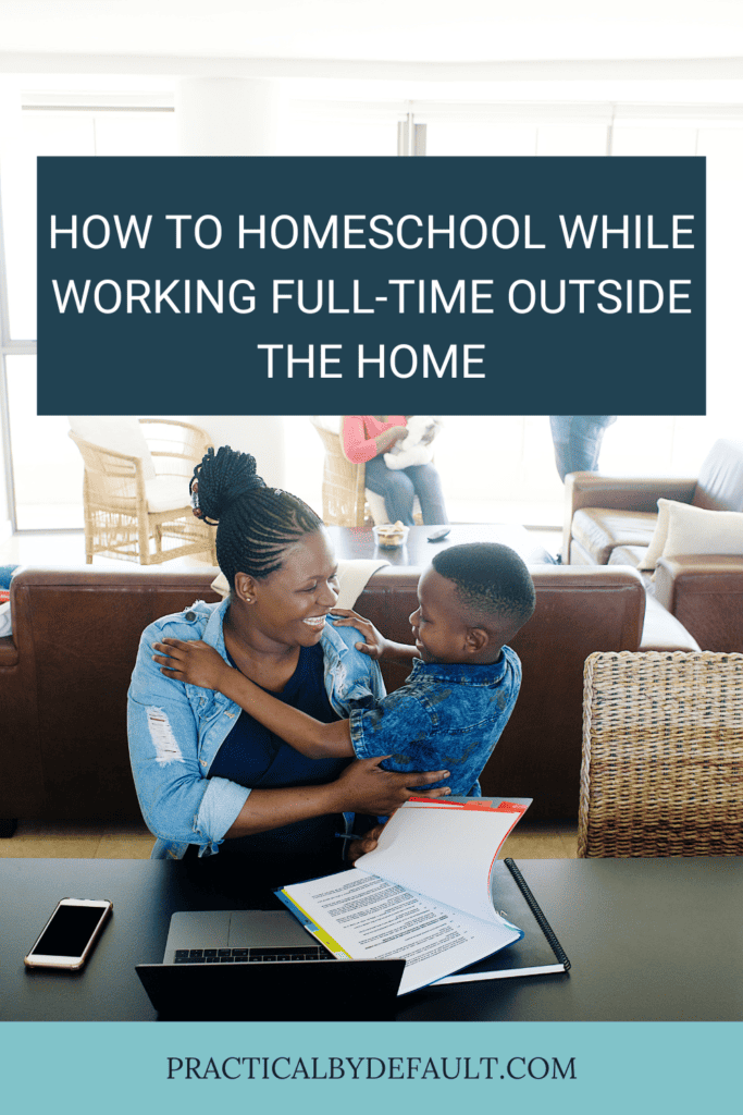 mom teaching a boy at her office. Homeschooling while working full time