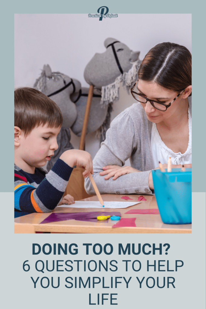 mom homeschooling a boy at the table, doing too much