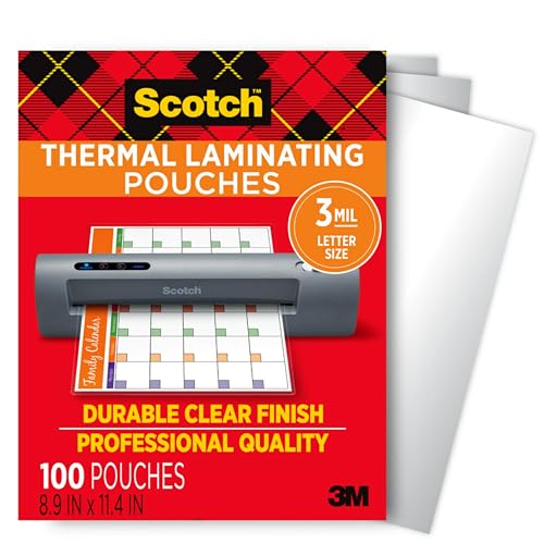 Scotch Thermal Laminating Pouches, for Use with Thermal Laminators, 8.9 x 11.4 Inches, Letter Size Sheets, 100 Count