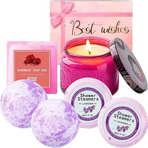 Best Friends - Gifts for Women - Spa Kit, Bath and Body Set with Rose Scented Spa Gifts Box for Her, Includes Scented Candle, Handmade soap, Bath Bomb*2, Shower Steamers*2, Gifts Set for Women