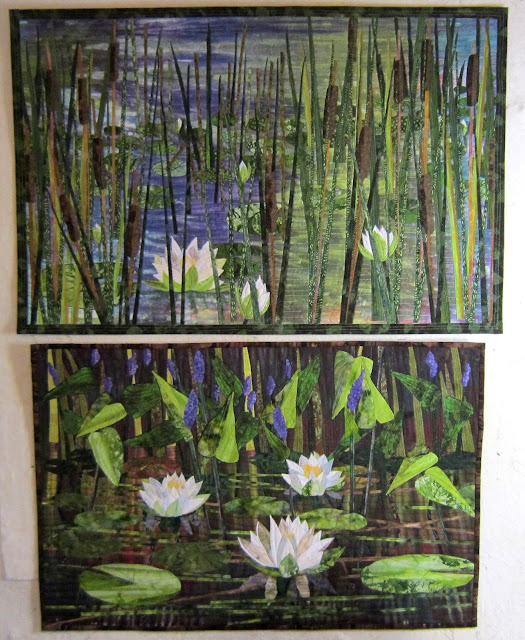 lily pads and cattails art quilts