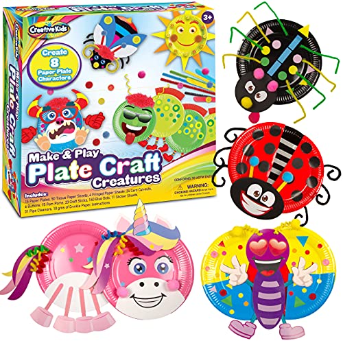 Creative Kids Make & Play Plate Craft Kit - Make 8 Paper Plate Characters – All Inclusive Kid-Safe Supplies - Educational Preschool Crafts Kit - Party Favor Gifts for Boys and Girls 3+