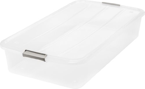 IRIS USA 50 Qt Plastic Under Bed Storage Bin with Lids and Durable Buckles, Multi-Purpose Container Box for Clothes, Shoes, and Duvets, Clear/Black