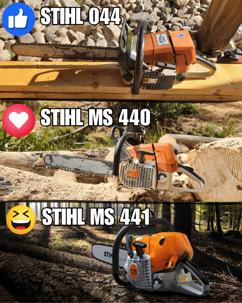 compaing 3 stihl chainsaws