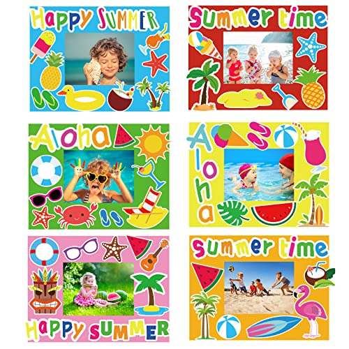 chiazllta 30 Packs Summer Craft Kits for Kids Hello Summer DIY Picture Frame Craft Art Craft Aloha Beach Classroom Game Activities Summer Party Favor Decoration