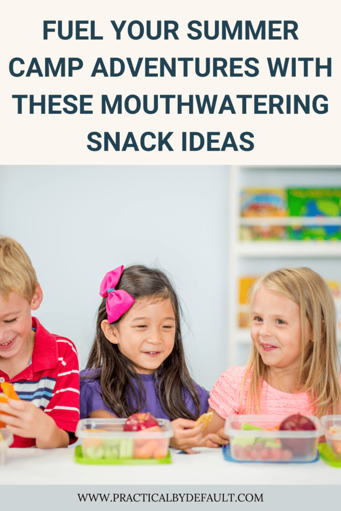 3 kids eating summer camp snacks at a table