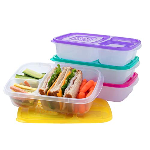 EasyLunchboxes® - Bento Lunch Boxes - Reusable 3-Compartment Food Containers for School, Work, and Travel, Set of 4, Brights