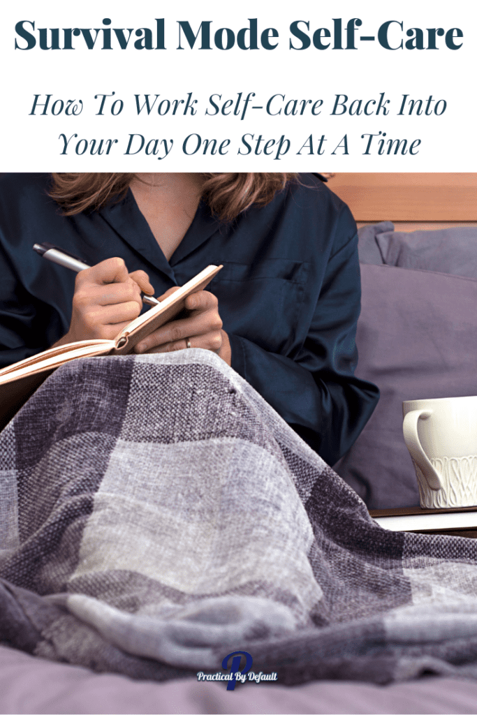 woman sitting writing in a journal to show how to practice survival mode self-care