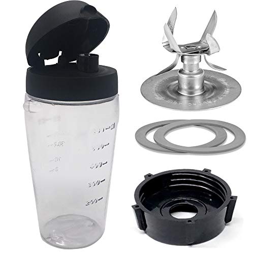 Joystar Blender Blend-N-Go Smoothie Kit: Ice Crusher blade with bottle cup and lid for Oster Blender Blend-N-Go Smoothie blender (3, PETG+6 SS blade)