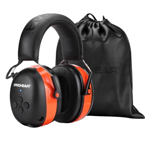 PROHEAR 037 Bluetooth 5.3 Hearing Protection Headphones with Rechargeable 1500mAh Battery, 30dB SNR Safety Noise Reduction Ear Muffs with 120H Playtime for Mowing, Workshops, Snowblowing - Orange