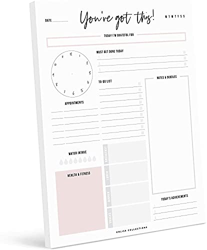 Bliss Collections Daily Planner, You've Got This, Undated Tear-Off Sheets Notepad Includes Calendar, Organizer, Scheduler for Goals, Tasks, Ideas, Notes and To Do Lists, 8.5