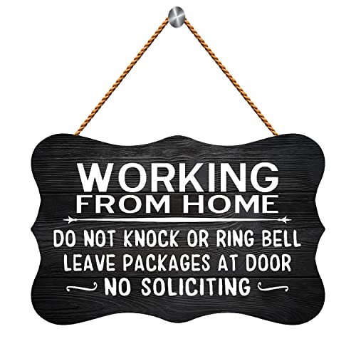 RIFOSA Working from Home Sign Do Not Knock or Ring Bell Leave Packages at Door No Soliciting Wood Sign for Front Door Home Based Business Sign 20x30cm/8x12 inch